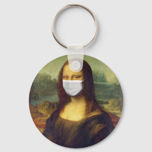 Elegant Chic Green Mona Lisa Covid 19 Painting Key Ring