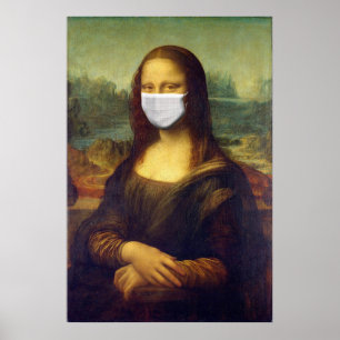 Elegant Chic Green Mona Lisa Covid 19 Painting Poster