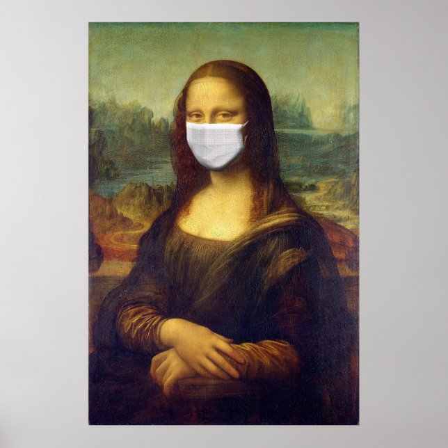 Elegant Chic Green Mona Lisa Covid 19 Painting Poster (Front)