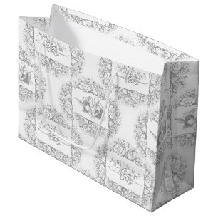 Elegant Chic Grey and White Engraved Floral Large Gift Bag