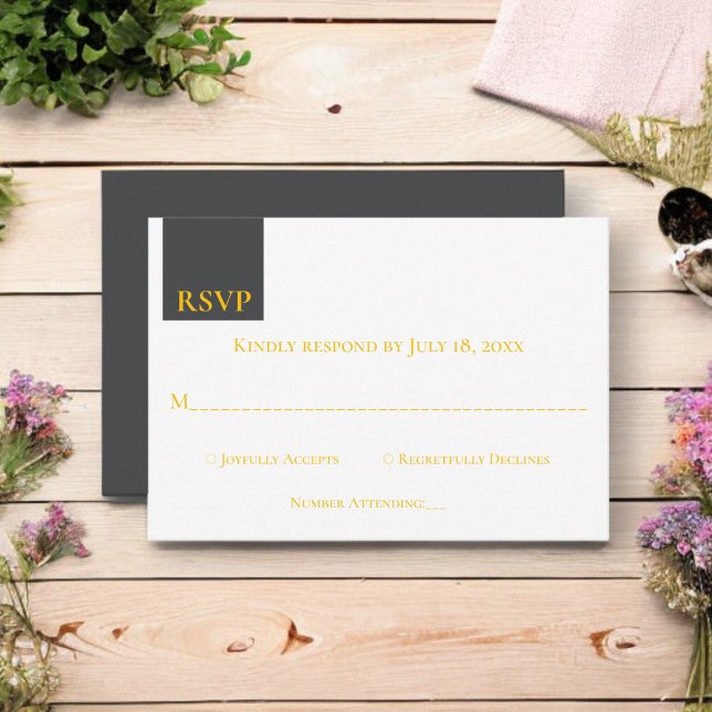 Elegant Chic Grey Gold Monogram Modern Wedding RSVP Card (Creator Uploaded)