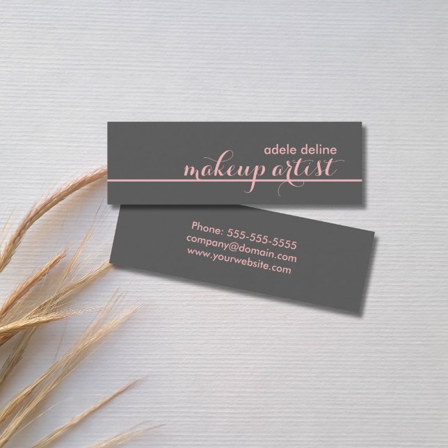 Elegant Chic Grey Pale Pink Line Makeup Artist Mini Business Card (Creator Uploaded)