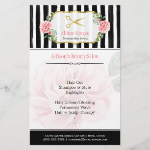 Elegant Chic Hair Stylist Gold Scissors Stripes Flyer