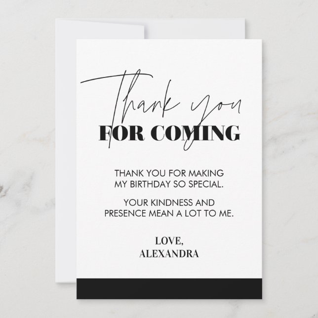 Elegant Chic Handwritten Black White  Thank You Card (Front)