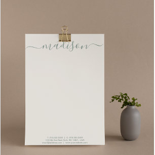 Elegant Chic Handwritten Script Sage Green Custom Letterhead