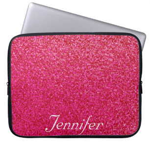 Elegant chic  hot PINK print glitter PERSONALIZED Laptop Sleeve
