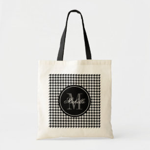 Elegant chic houndstooth pattern monogram tote bag
