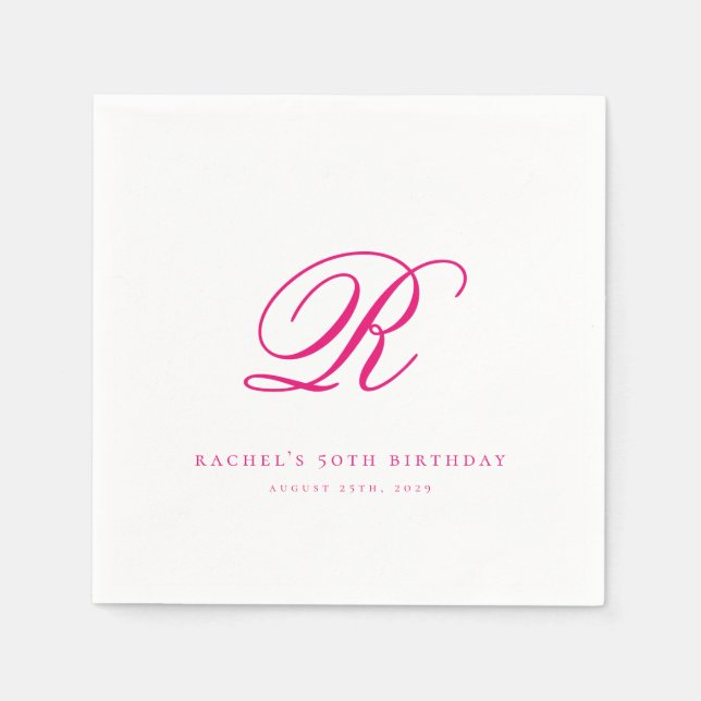 Elegant Chic Initial Hot Pink Birthday Napkins (Front)