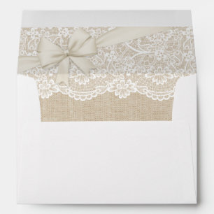 Elegant Chic Ivory Burlap Lace Ribbon Wedding 5x7 Envelope