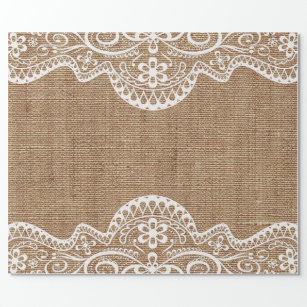 Elegant Chic Lace Decor on Rustic Country Burlap Wrapping Paper