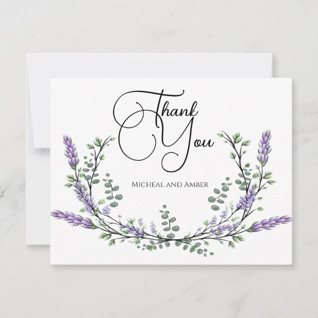 Elegant chic lavender eucalyptus thank you card (Front)