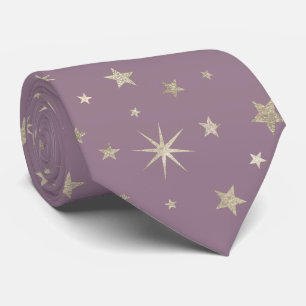Elegant Chic Lavender Purple Silver Stars Monogram Tie