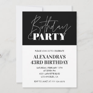 Elegant Chic Lettering Black White 43rd birthday Invitation