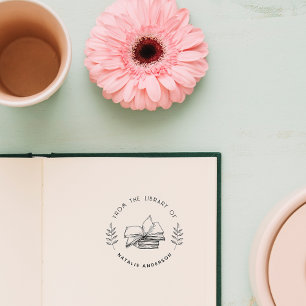 Elegant Chic Library Books Custom Name Vintage Rubber Stamp