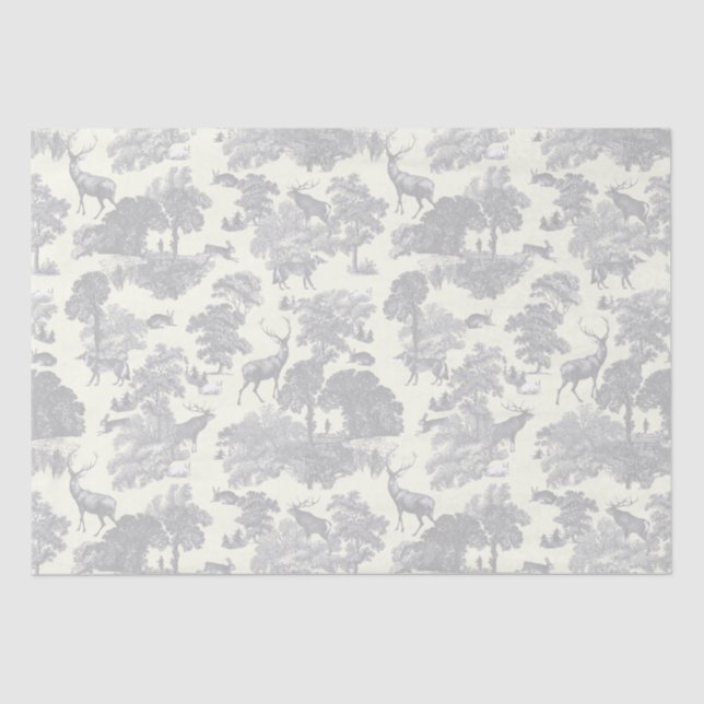 Elegant Chic Light Grey Toile Deer Woodland Tissue Paper (Front)
