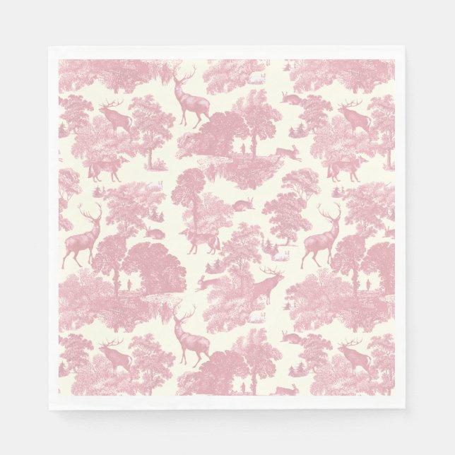 Elegant Chic Light Pink Toile Deer Woodland Napkin (Front)