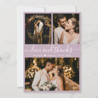 Elegant Chic Lilac 3 Photo Collage Wedding Thank Y
