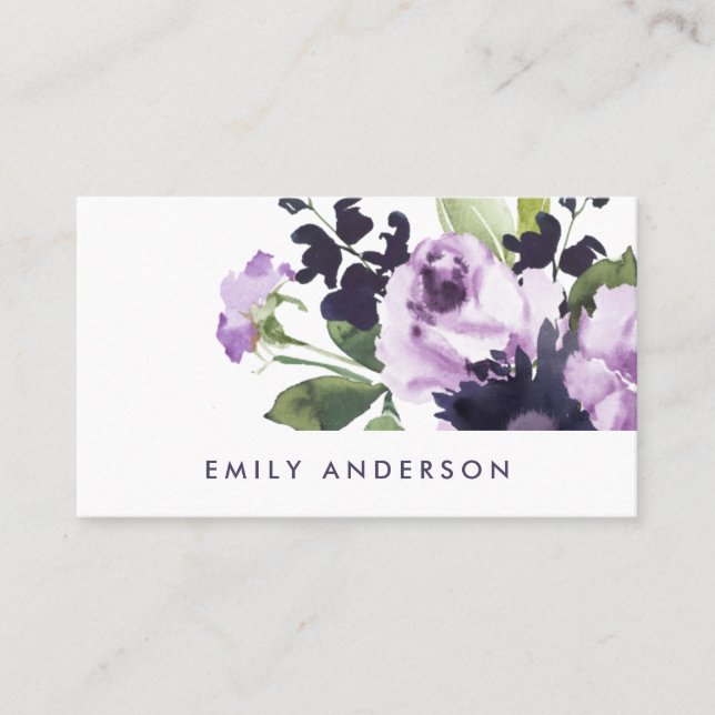 ELEGANT CHIC LILAC PURPLE ROSE PEONY FLORAL BUNCH BUSINESS CARD (Front)