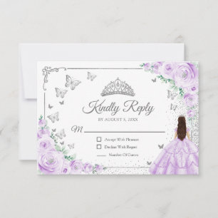 Elegant Chic Lilac Purple Silver Quinceanera Reply RSVP Card