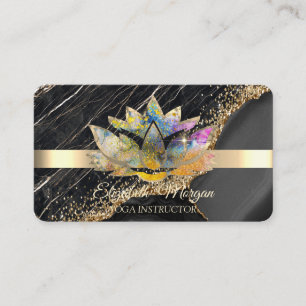 Elegant Chic Lotus Black Marble Business Card