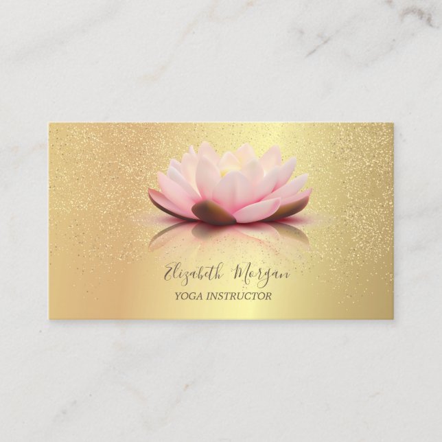 Elegant Chic Lotus Gold Confetti Yoga Instructor Business Card (Front)