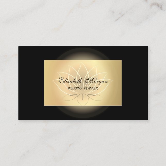 Elegant Chic Lotus Professional,Faux Gold,Black Business Card (Front)
