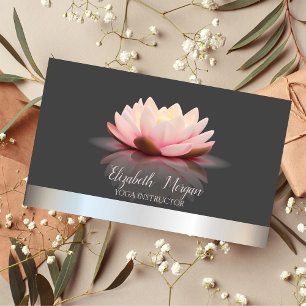 Elegant Chic Lotus Silver Stripe Yoga Instructor  Business Card