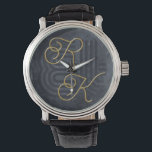 Elegant Chic Luxury Charcoal Black & Gold Monogram Watch<br><div class="desc">Modern black and gold design with elegant monogram to personalise.</div>