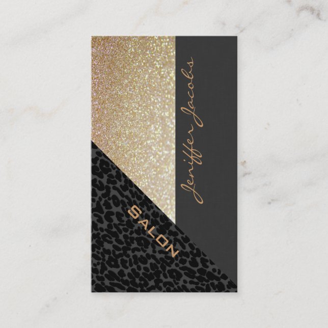 Elegant chic luxury contemporary leopard glittery business card (Front)
