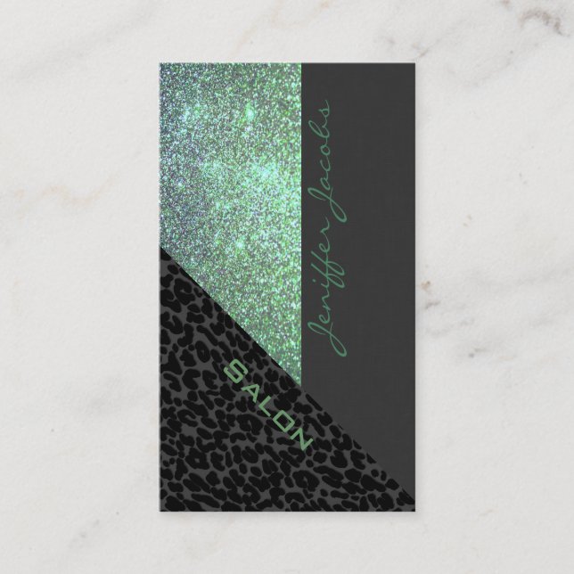 Elegant chic luxury contemporary leopard glittery business card (Front)