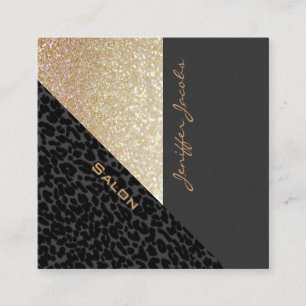 Elegant chic luxury contemporary leopard glittery square business card