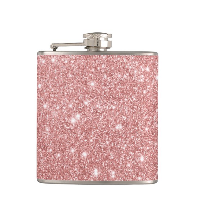 Elegant Chic Luxury Faux Glitter Rose Gold Hip Flask (Front)