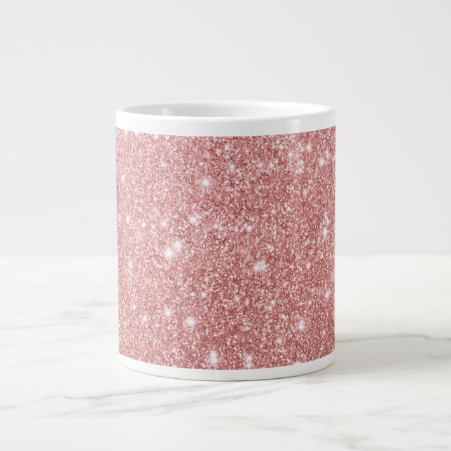 Elegant Chic Luxury Faux Glitter Rose Gold Large Coffee Mug (Front)