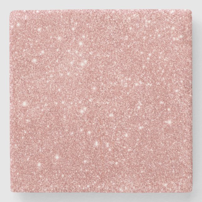 Elegant Chic Luxury Faux Glitter Rose Gold Stone Coaster (Front)