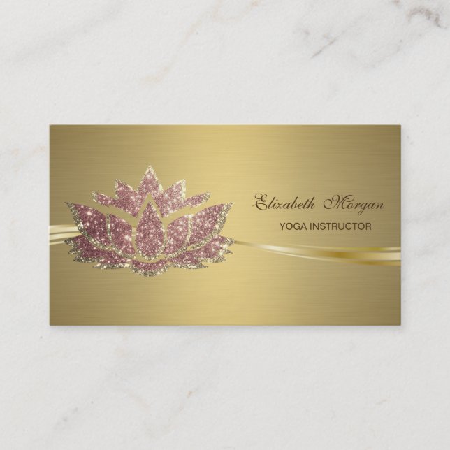 Elegant Chic Luxury Faux Gold Glitter Lotus Business Card (Front)
