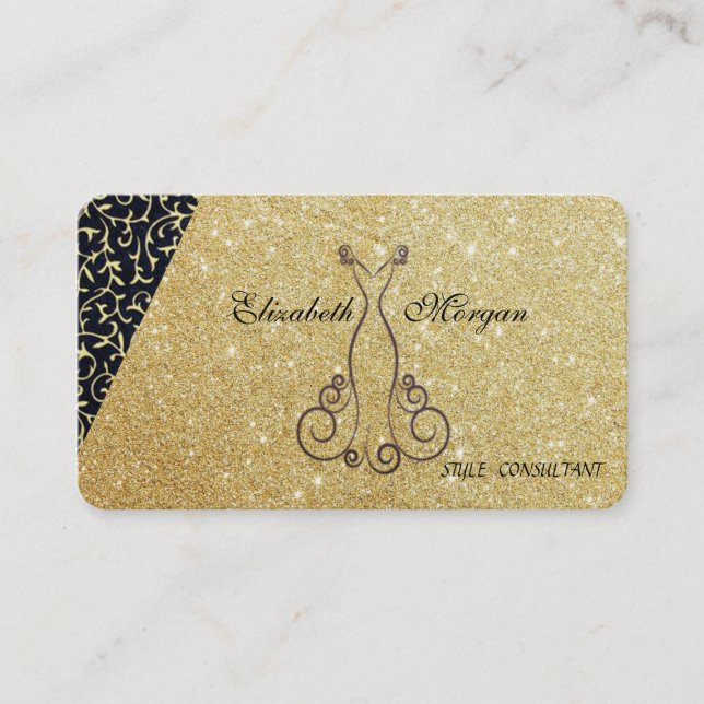 Elegant Chic Luxury Glittery,Dress Business Card (Front)
