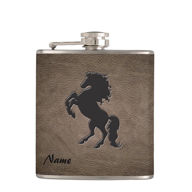 Elegant chic luxury  leather look horse hip flask (Front)