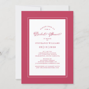 Elegant Chic Magenta Red Wedding Bridal Shower Invitation