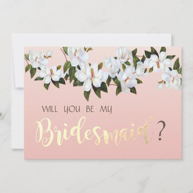 Elegant Chic Magnolia  Floral Bridesmaid Card (Front)