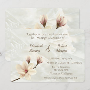 Elegant Chic Magnolia, Marble  Wedding Invitation