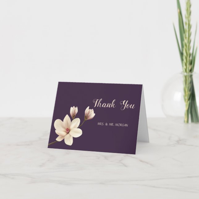 Elegant Chic Magnolia  Roses Thank You Card (Front)