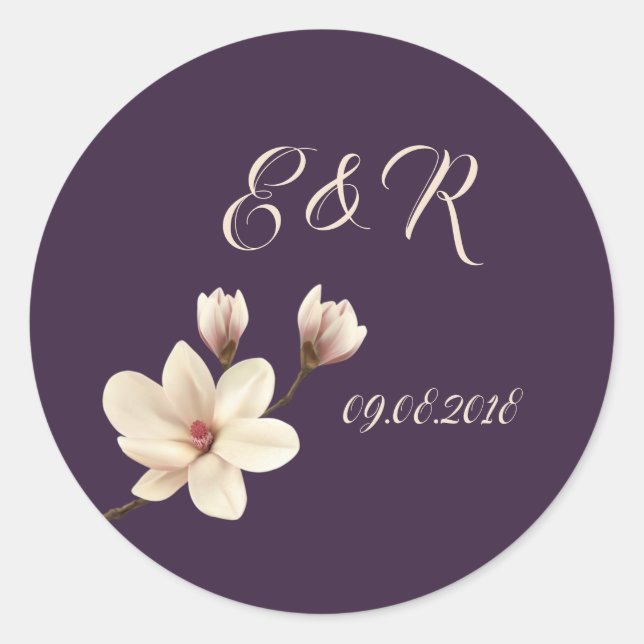 Elegant Chic Magnolia  Wedding Classic Round Sticker (Front)
