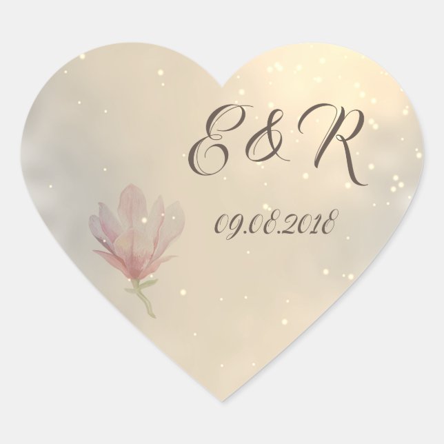 Elegant Chic Magnolia  Wedding Heart Sticker (Front)