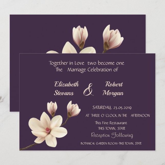 Elegant Chic Magnolia  Wedding Invitation (Front/Back)