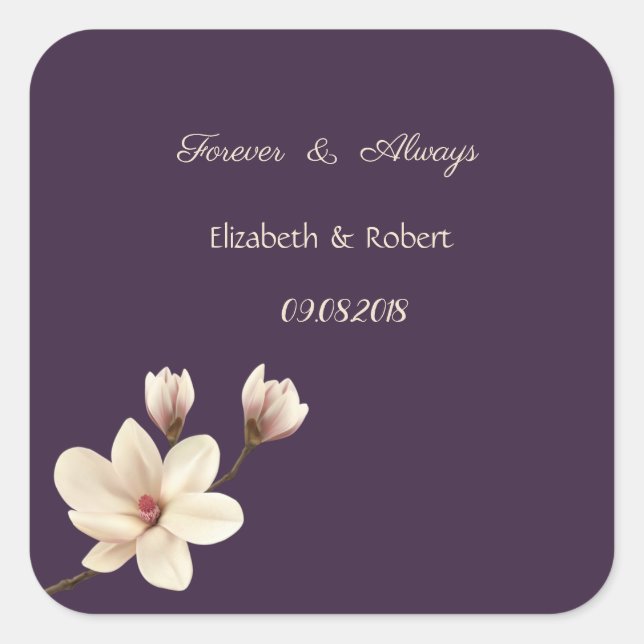 Elegant Chic Magnolia  Wedding Square Sticker (Front)