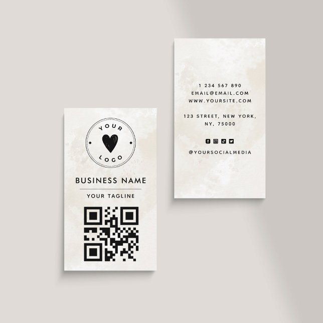 Elegant Chic Marble Add Your QR Code & Logo Simple Business Card (Creator Uploaded)
