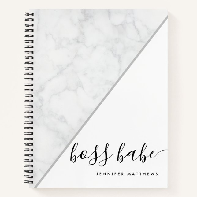 Elegant Chic Marble Boss Babe Personalised Notebook (Front)