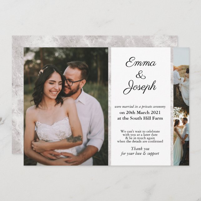 Elegant chic marble Wedding delayed custom Photo (Front/Back)