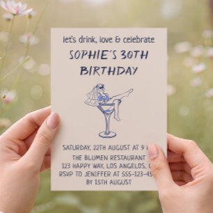 Elegant Chic Martini Glass 30th Birthday Invitation