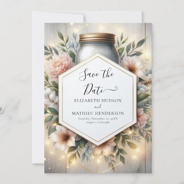  Elegant Chic Mason Jar Wedding Save The Date (Front)
